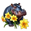 hippo surrounded by daffodils growing tattoo design idea