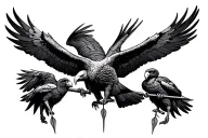 andean condor protecting its 2 babies from arrows that peirce the condors body or wings tattoo design idea