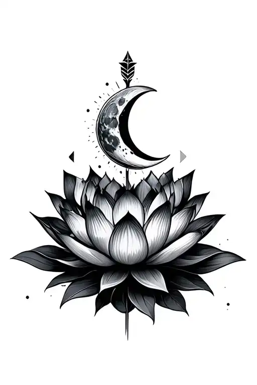 lotus flower moon arrow  tattoo design idea