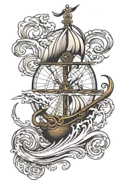 storm waves anchor compass tattoo design idea
