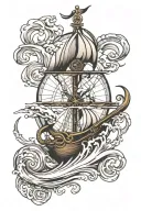storm waves anchor compass tattoo design idea