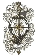 storm waves anchor compass tattoo design idea