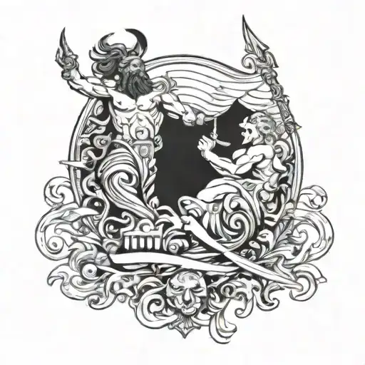 something that represents the Greek gods, with emphasis on Poseidon tattoo design idea
