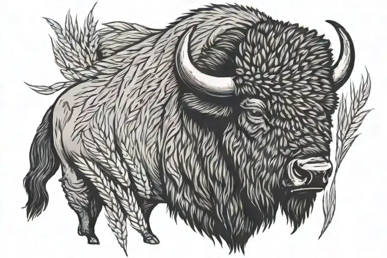 Bison head with wheat tattoo design idea