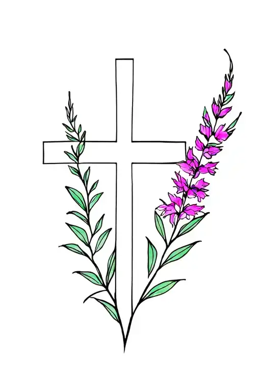 cross with fireweed tattoo design idea