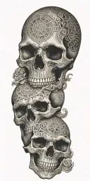 A macabre yet elegant tattoo of a skull adorned with intricate patterns and symbols, symbolizing the client's fascination with death and the afterlife tattoo design idea