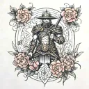 warrior in a garden tattoo design idea