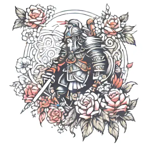 warrior in a garden tattoo design idea