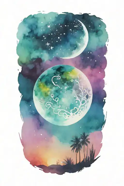 boho moon and ornamental tattoo design idea