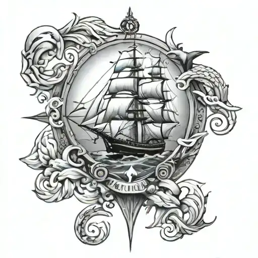 graphic tattoo maritime, courage, strength, tattoo design idea