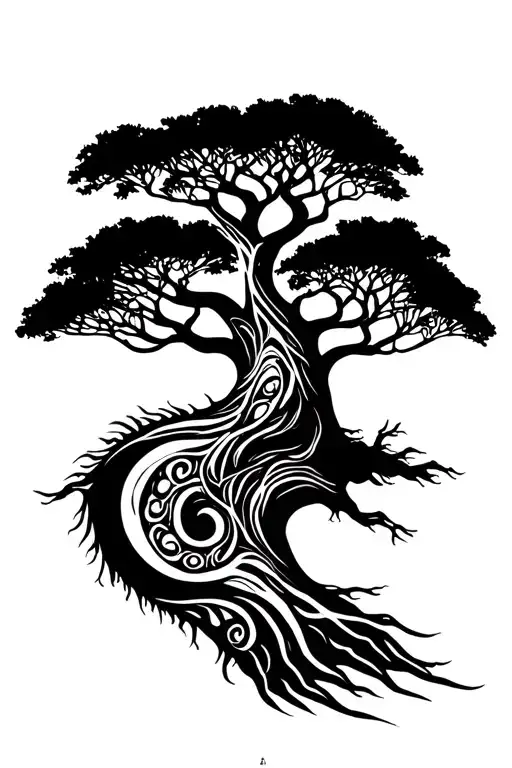 baobab tree of life merged tattoo design idea