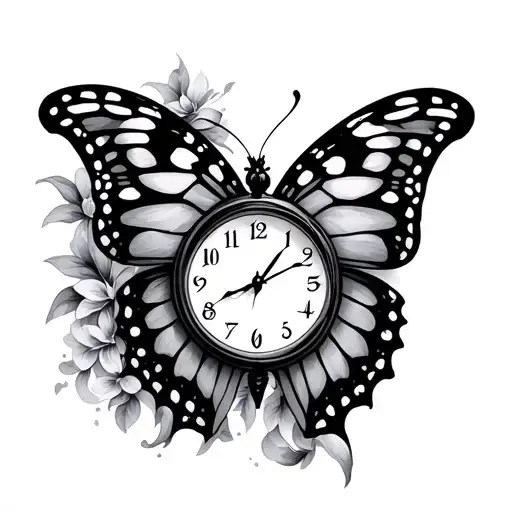 Butterfly Clock tattoo design idea