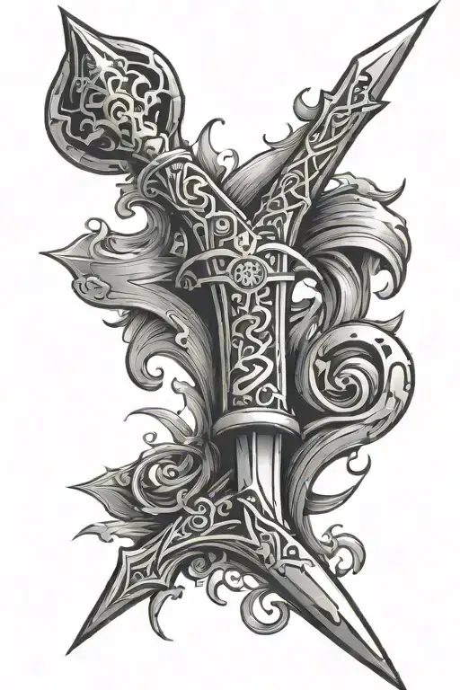 spear of destiny word written tattoo design idea
