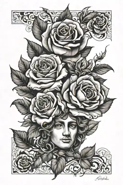 alexander the great, a rose, and a king tattoo design idea