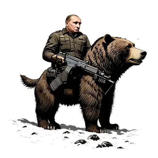 Putin ride on a bear with a AK-47 in the hand and drink vodka  tattoo design idea