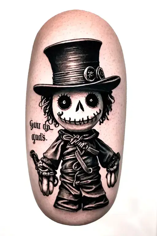 voodoo doll with cylinder hat tattoo design idea
