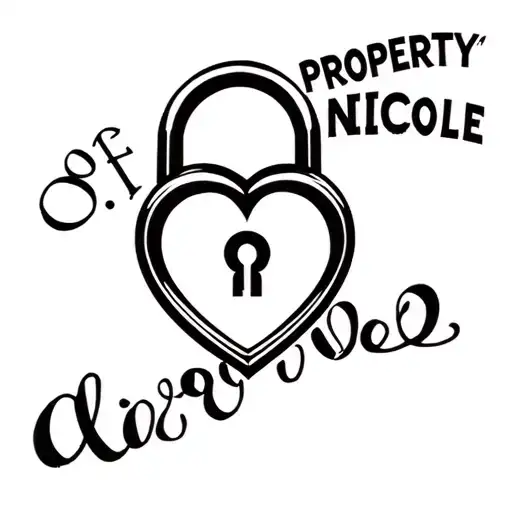 "Property of Nicole" "Property of Nicole" lock shaped heart tattoo design idea