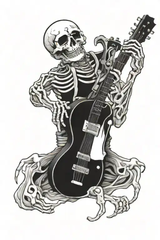 skeleton playing guitar tattoo design idea