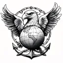 fine line eagle globe and anchor tattoo design idea