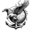 fine line eagle globe and anchor tattoo design idea