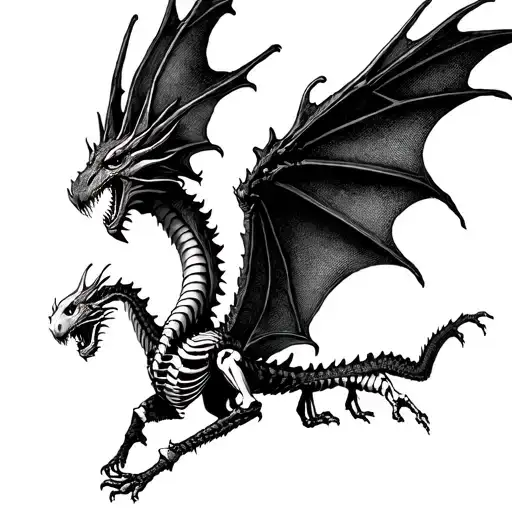 skeleton dragon flying tattoo design idea