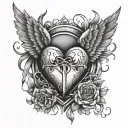 broken heart with wings and halo tattoo design idea