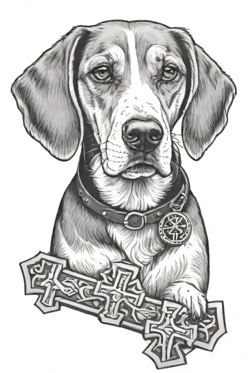 cross and beagle dog tattoo design idea