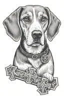 cross and beagle dog tattoo design idea