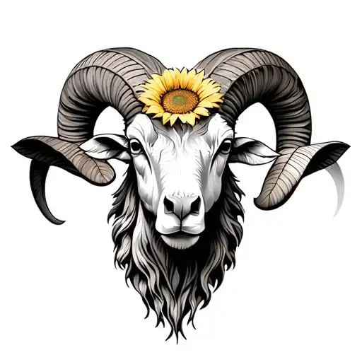sunflower and ram head tattoo design idea