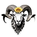sunflower and ram head tattoo design idea