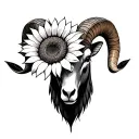 sunflower and ram head tattoo design idea