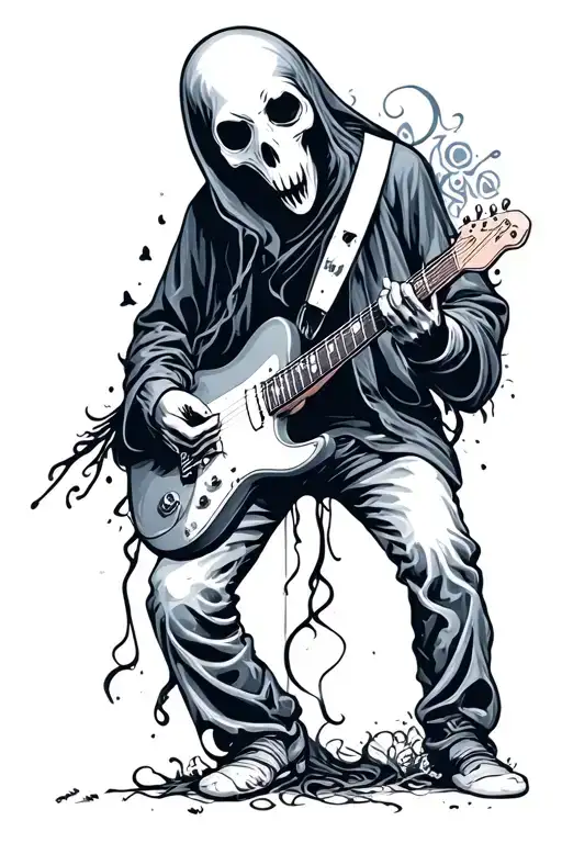 ghost playing guitar tattoo design idea