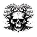 A skull with like a tree growing around it tattoo design idea