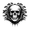 A skull with like a tree growing around it tattoo design idea