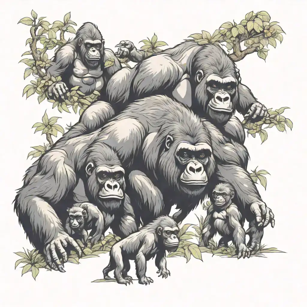 Gorilla family hiking tattoo design idea