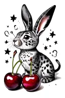 cherries with a playboy bunny surrounded by stars and cheetah prints. tattoo design idea