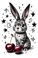 cherries with a playboy bunny surrounded by stars and cheetah prints. tattoo design idea