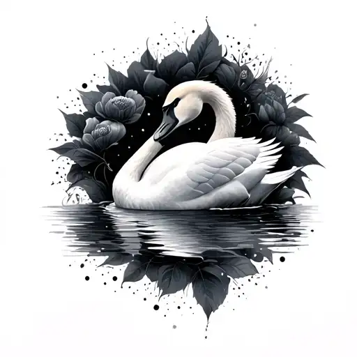 swan evolving dot profile holding tattoo design idea