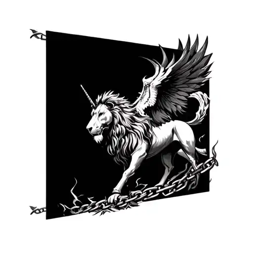 full sleeve with lion, phoenix rising from the ashes, Scottish unicorn breaking free from its chains, spartan warrior tattoo design idea