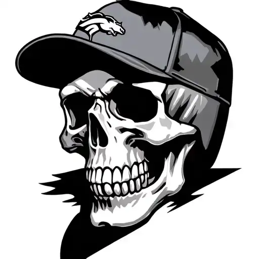 skull wearing broncos cap tattoo design idea