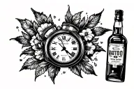 wiskey bottle 3:57 pm time tattoo design idea