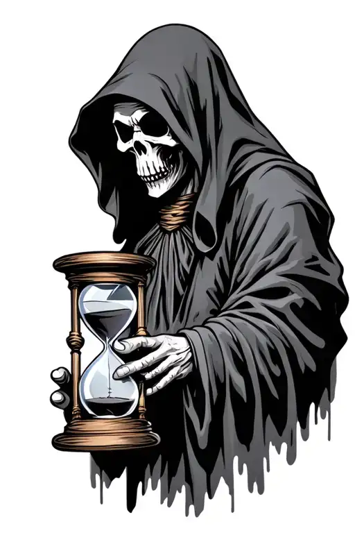 rugged grim reaper holding hourglass tattoo design idea