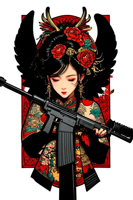 Angel With Ak 47 rifle tattoo design idea