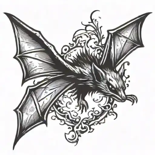 punk flying bat tattoo design idea