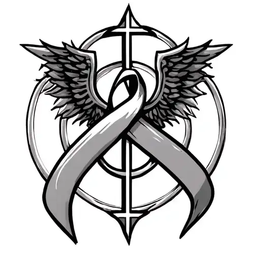 breast cancer survivor symbol intertwined with catholic protection symbol tattoo design idea