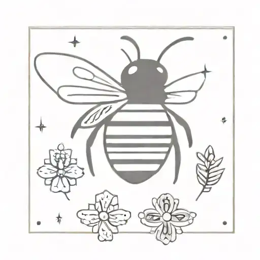australian blue banded bee minamilist fine-line simplistic tatoo with added sparkles, dots.  tattoo design idea