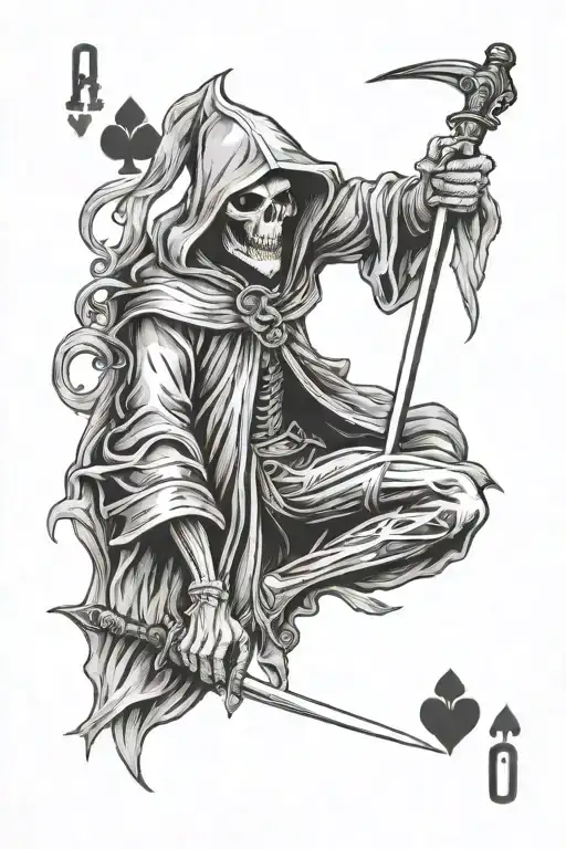 grim reaper playing card with a king  tattoo design idea