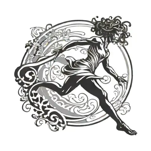 a silhouette of a jumping person - but the inside should be filled with a face of a Greek goddess tattoo design idea