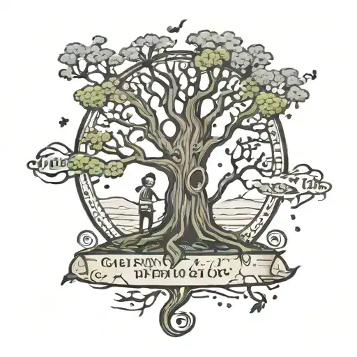 newspaper boy rain tree of life forest echo tattoo design idea