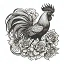 Fighting rooster with flowers tattoo design idea
